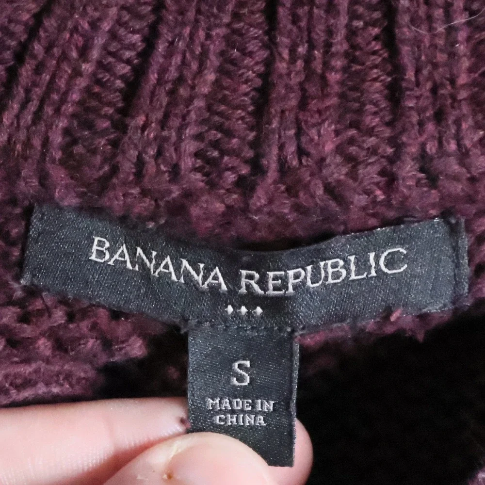 Banana Republic Men's Burgundy Cable Knit Mock Neck Henley Sweater S 100% Cotton